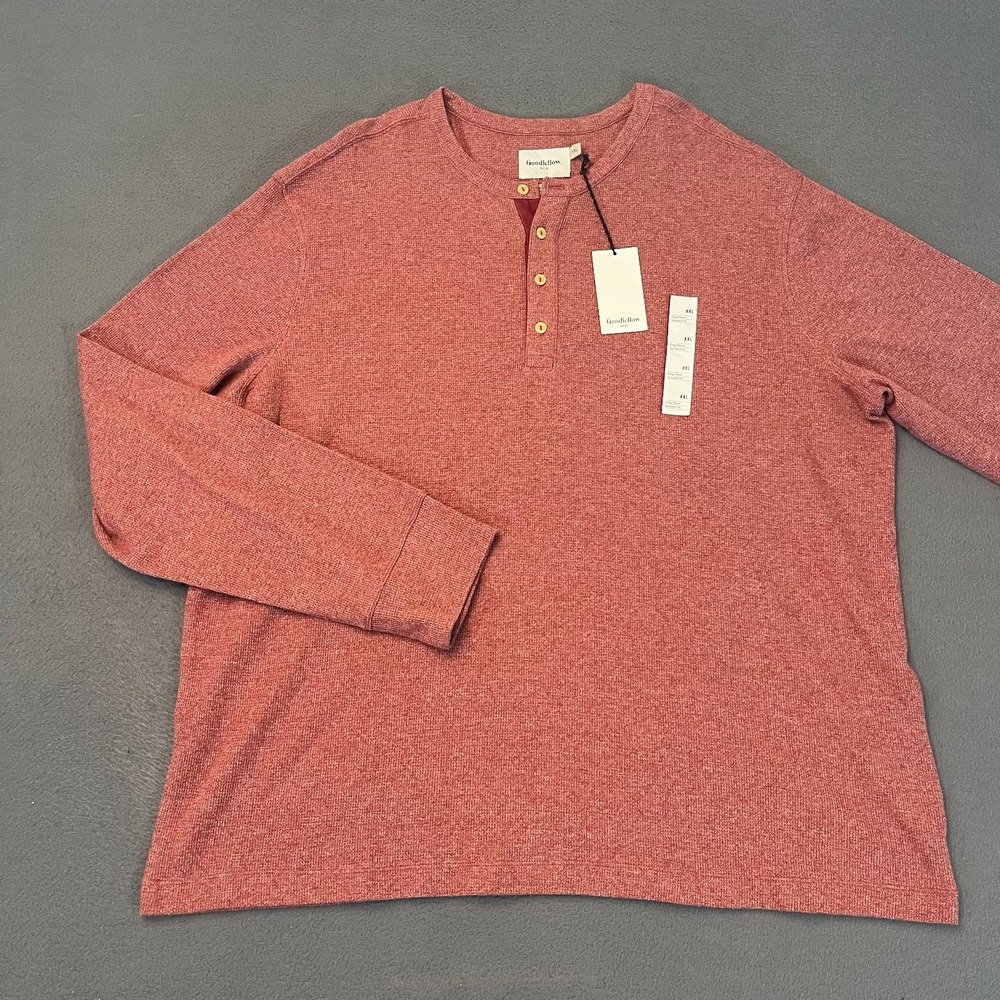 Goodfellow & Co Men's XXL Long Sleeve Henley T-shirt Red Baseball Standard NWT